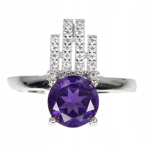 Silver ring natural amethyst cubic zirconia size  16.5 2