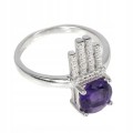 Silver ring natural amethyst cubic zirconia size  16.5 2