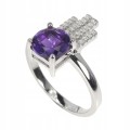 Silver ring natural amethyst cubic zirconia size  16.5 2