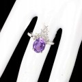 Natural amethyst ring, silver size 14 3