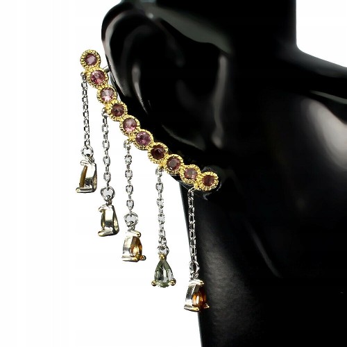 Srebrne kolczyki 925 naturalne turmaliny piękne