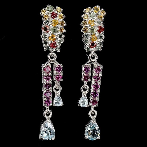 Silver earrings sapphires aquamarine garnet 925 2