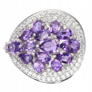 Pierścionek naturalne ametysty srebrny 925 r16.5