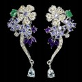 Flowers silver earrings aquamarine sapphires 925 2