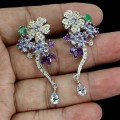 Flowers silver earrings aquamarine sapphires 925 2