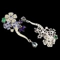 Flowers silver earrings aquamarine sapphires 925 2