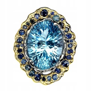 Pierścionek srebrny Swiss Blue Topaz 14.18ct 16