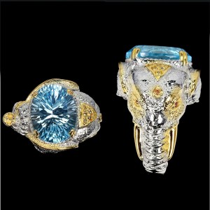 Pierścionek sky blue topaz r 15.5 słoń srebro 925