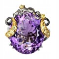 Pierścionek ametyst 46.47ct szafiry srebro r 17