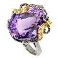 Pierścionek ametyst 46.47ct szafiry srebro r 17