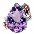 Pierścionek ametyst 15.65ct szafiry srebro r 15