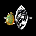 Silver fire opal ring cubic zirconia size 19