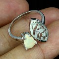Silver fire opal ring cubic zirconia size 19