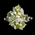 Natural olivine ring, size 16 silver cubic zirconia