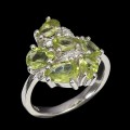 Natural olivine ring, size 16 silver cubic zirconia
