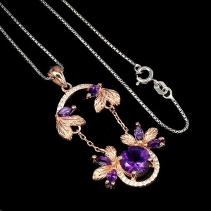 Srebrny naszyjnik naturalne ametysty cyrkonie 9