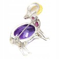 Broszka srebrna kozioł 22.20ct ametyst granaty 925