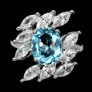Srebrny pierścionek naturalny topaz swiss blue14 2