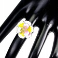 Ring, 925 silver, enamel, sapphire flower, size 17