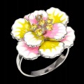 Ring, 925 silver, enamel, sapphire flower, size 17