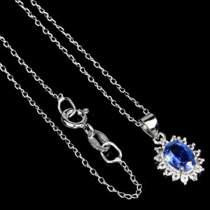 Naszyjnik kianit srebrny naturalny 925 cyrkonie