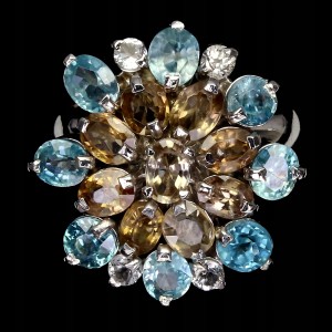 Pierścionek cyrkony srebro topazy naturalne r 19