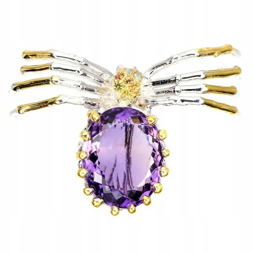Broszka srebrna natural 22.16ct ametyst 925 pająk