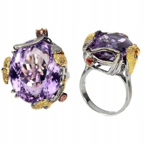 Pierścionek ametyst 24ct szafiry srebro r 17
