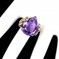 Amethyst ring 20x15mm, silver, sapphires, size 15