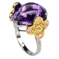 Amethyst ring 20x15mm, silver, sapphires, size 15