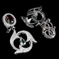 925 silver earrings natural aquamarine garnets