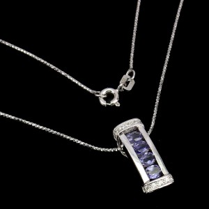 Naszyjnik lolity srebrny naturalne 925 cyrkonie