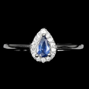 Srebrny pierścionek naturalny niebieski szafir r14