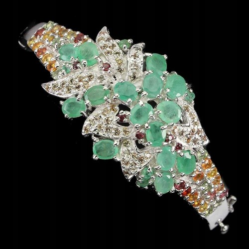 Bransoletka natural szmaragdy 925 szafiry piękna