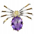 Natural silver brooch 28.44ct amethyst 925 spider