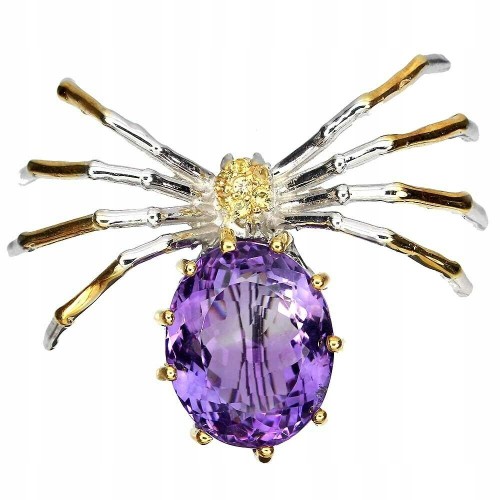 Natural silver brooch 28.44ct amethyst 925 spider