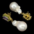 Natural amethyst diopside pearl silver earrings