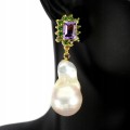 Natural amethyst diopside pearl silver earrings
