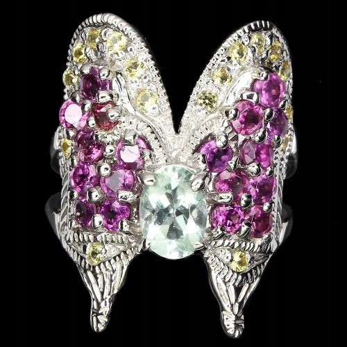 Pierścionek naturalny 925 srebrny granaty motyl 13