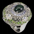 Tanzanite ring, black opal diopsides, size 14.5