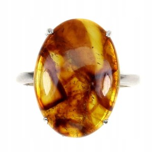 Pierścionek srebrny naturalny bursztyn 925 r 14.5