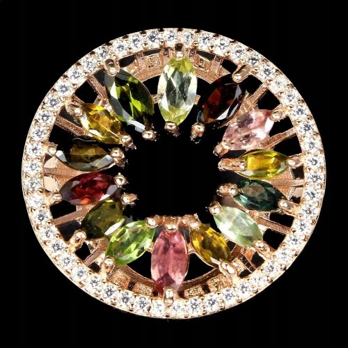 Pierścionek naturalne 925 turmaliny cyrkonie r 14