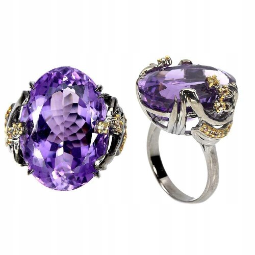 Amethyst ring, 22.76 ct, silver sapphires, size 16