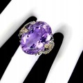 Amethyst ring, 22.76 ct, silver sapphires, size 16