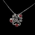 Silver necklace, black spinels ruby octopus