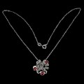Silver necklace, black spinels ruby octopus