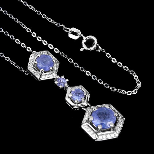 Natural tanzanites necklace silver cubic zirconia 11