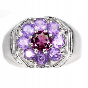 Pierścionek 925 naturalne ametysty granat r 16