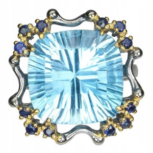 Pierścionek 16.57ct Sky Blue Topaz szafiry r 15.5