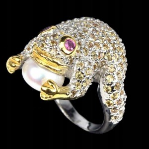 Pierścionek naturalne szafiry srebrny 925 żaba r16